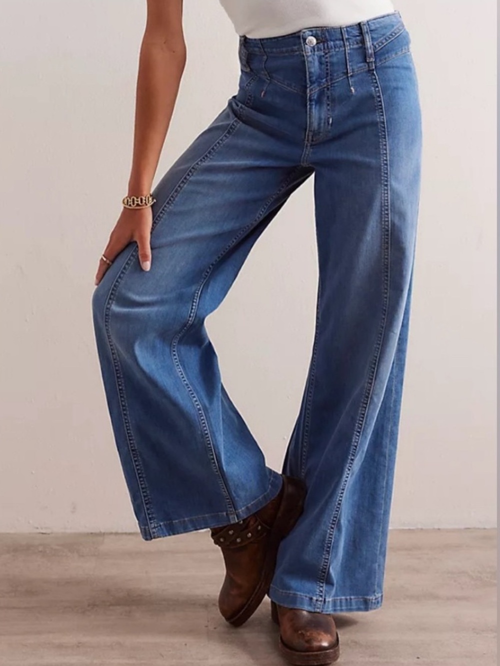 Free People We The Free Libre High-Rise Wide-Leg Medium Wash Jeans 29